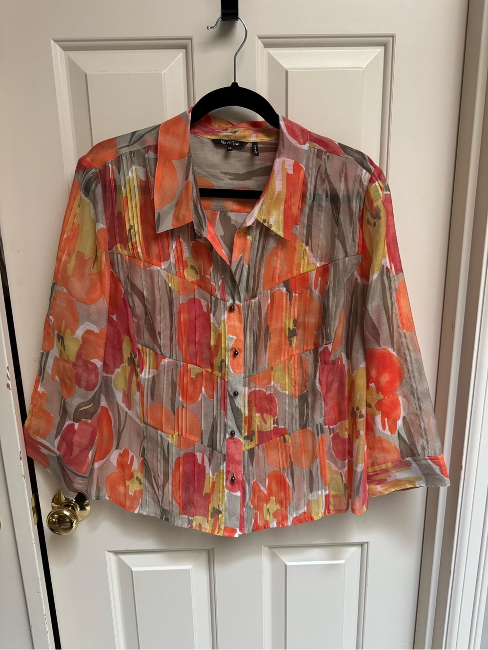 NIC+ZOE Orange and Tan Floral Button-Front Shirt